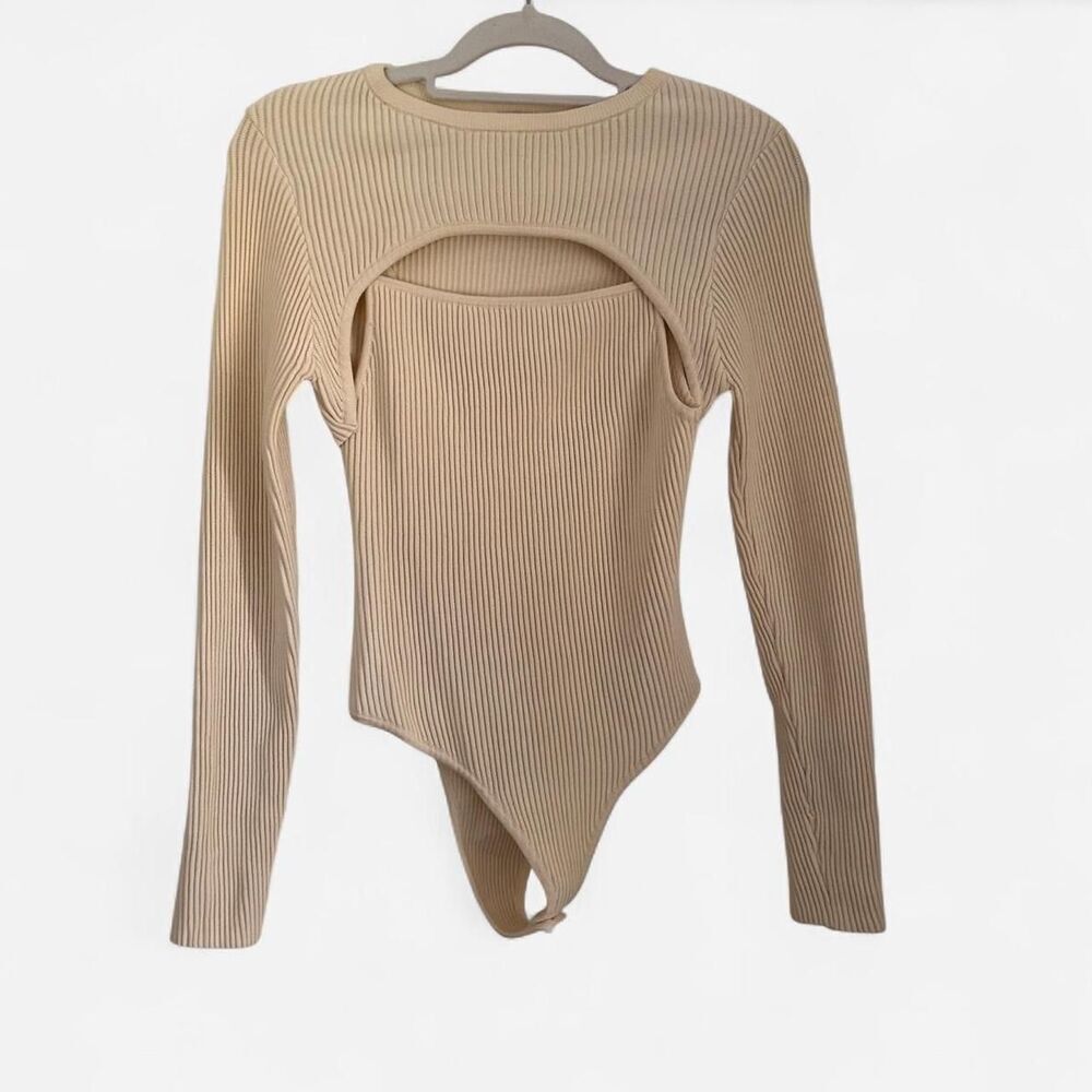 Restyled Cream Ribbed Knit Layered Bodysuit + Half Sweater Set – Size 6 / M 🤍✨ - Picture 2 of 8